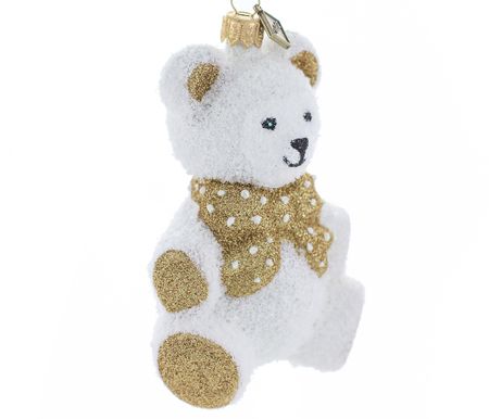 Hvit bamse, 12 cm hånddekorert glassfigur