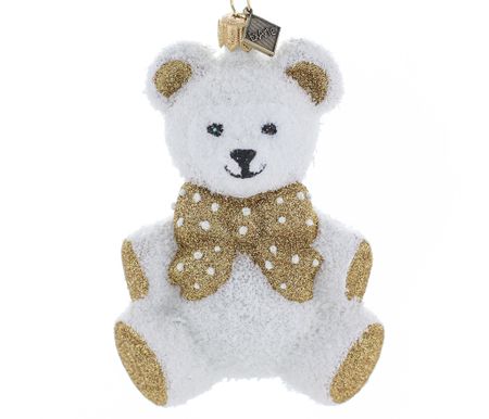 Hvit bamse, 12 cm hånddekorert glassfigur