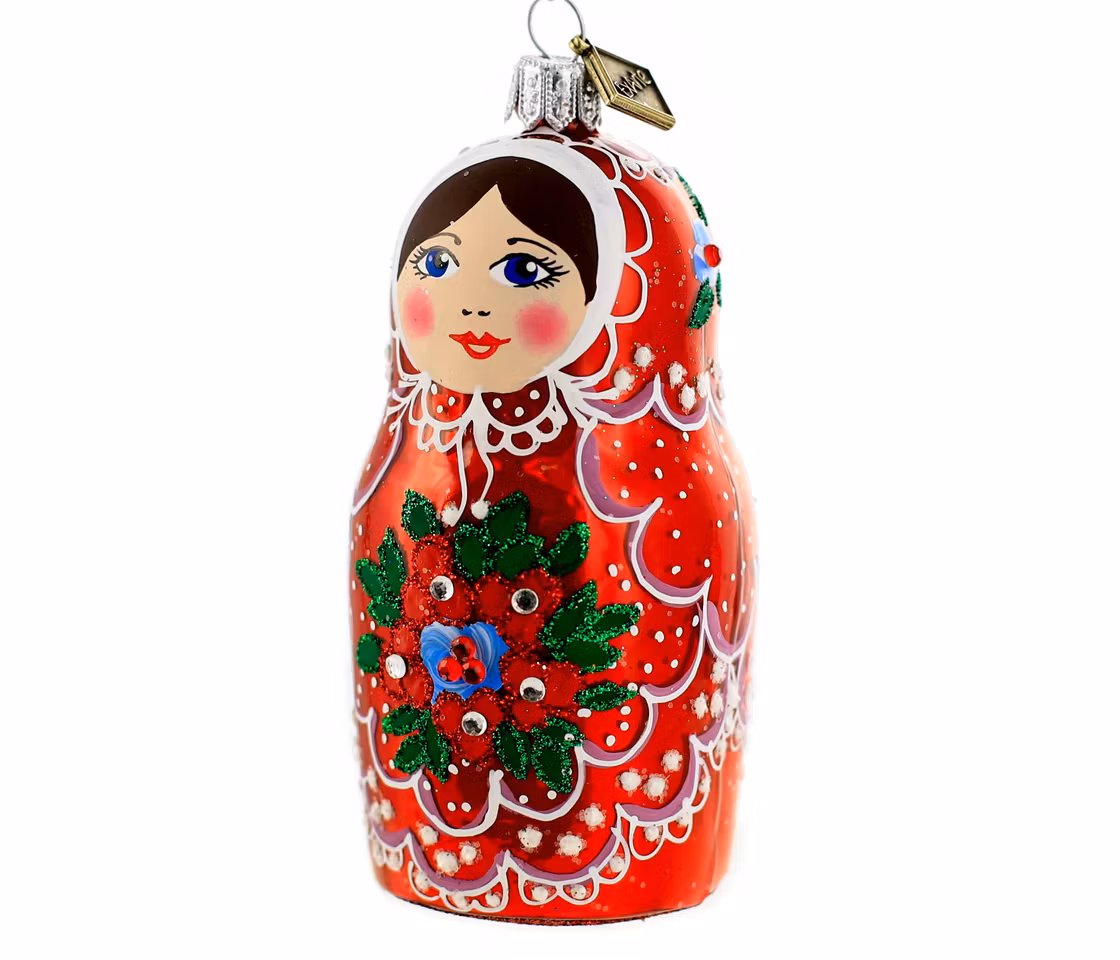 Matryoshka, 10 cm hånddekorert glassfigur