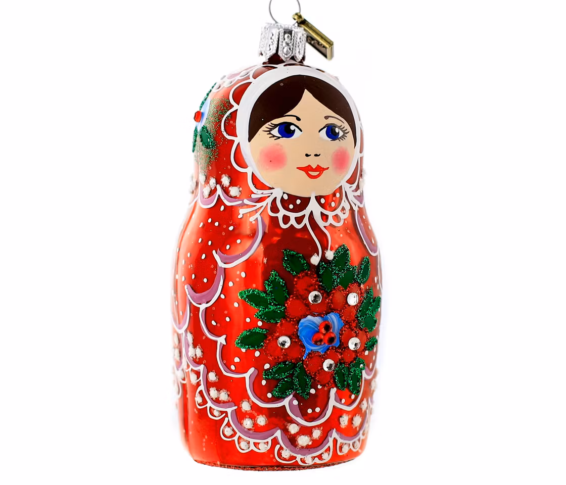 Matryoshka, 10 cm hånddekorert glassfigur