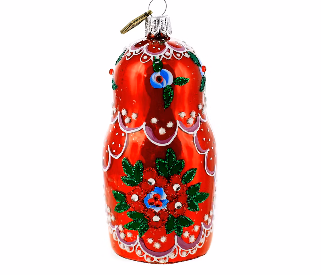 Matryoshka, 10 cm hånddekorert glassfigur