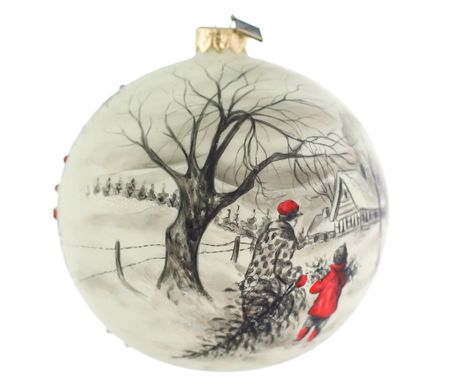 Juletrehenting, 12 cm hånddekorert glasskule