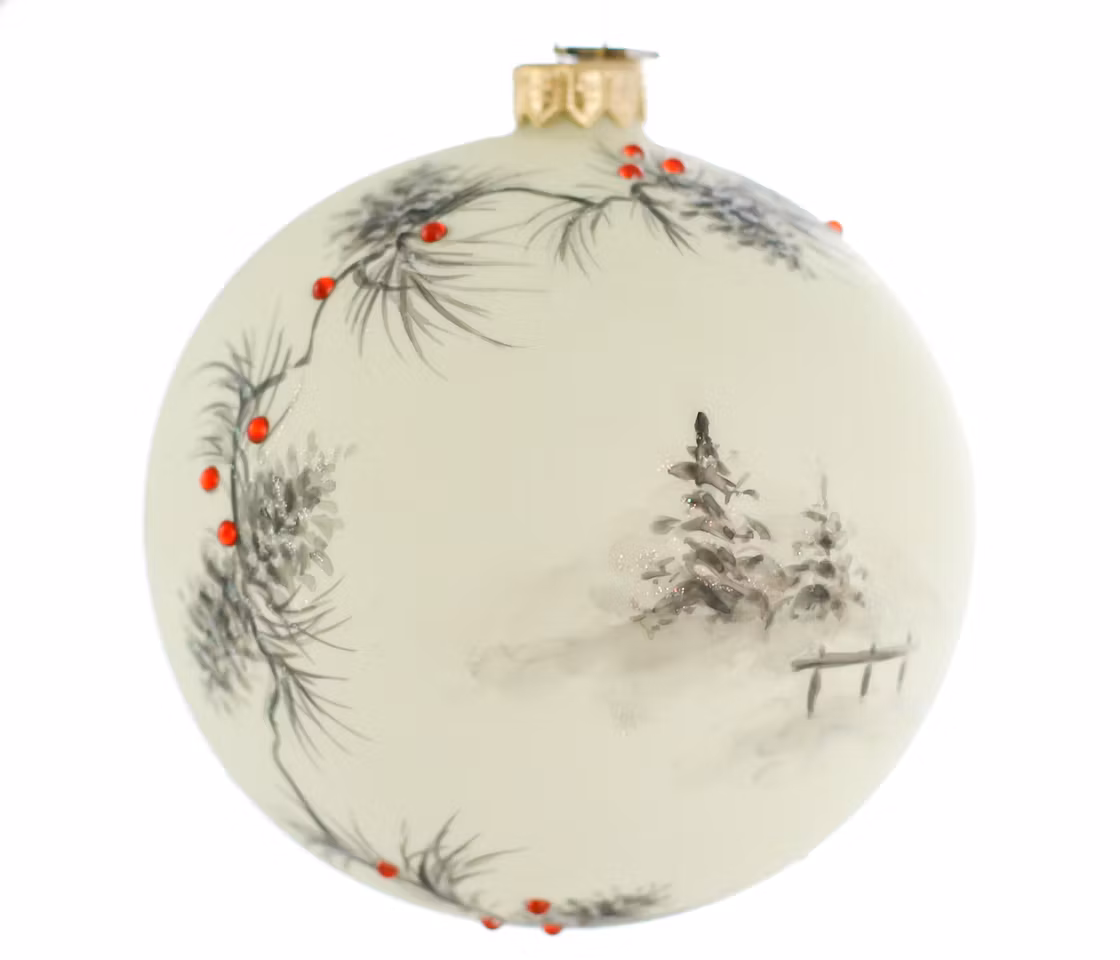 Juletrehenting, 12 cm hånddekorert glasskule