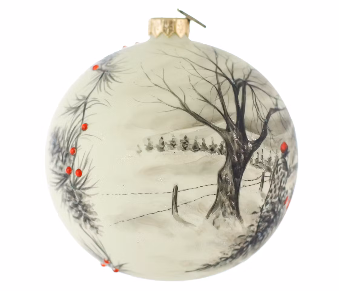 Juletrehenting, 12 cm hånddekorert glasskule