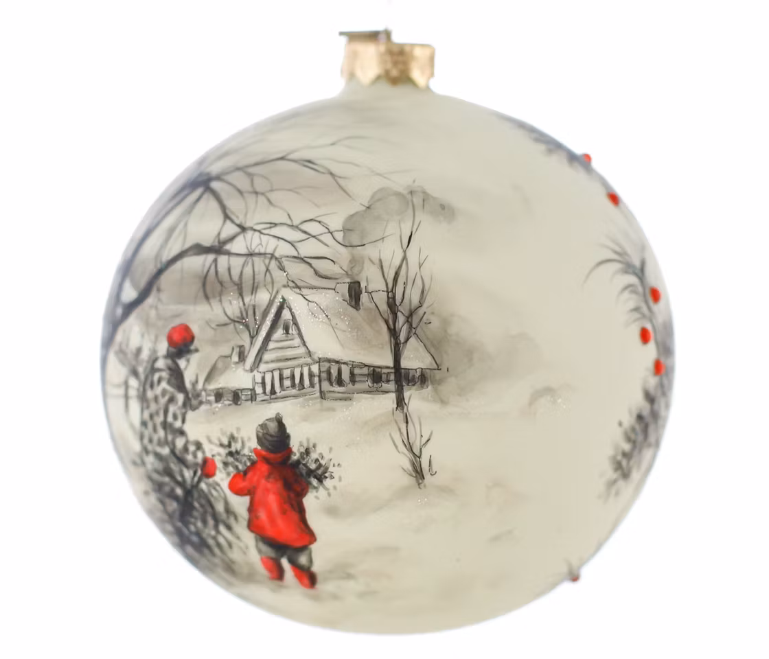 Juletrehenting, 12 cm hånddekorert glasskule