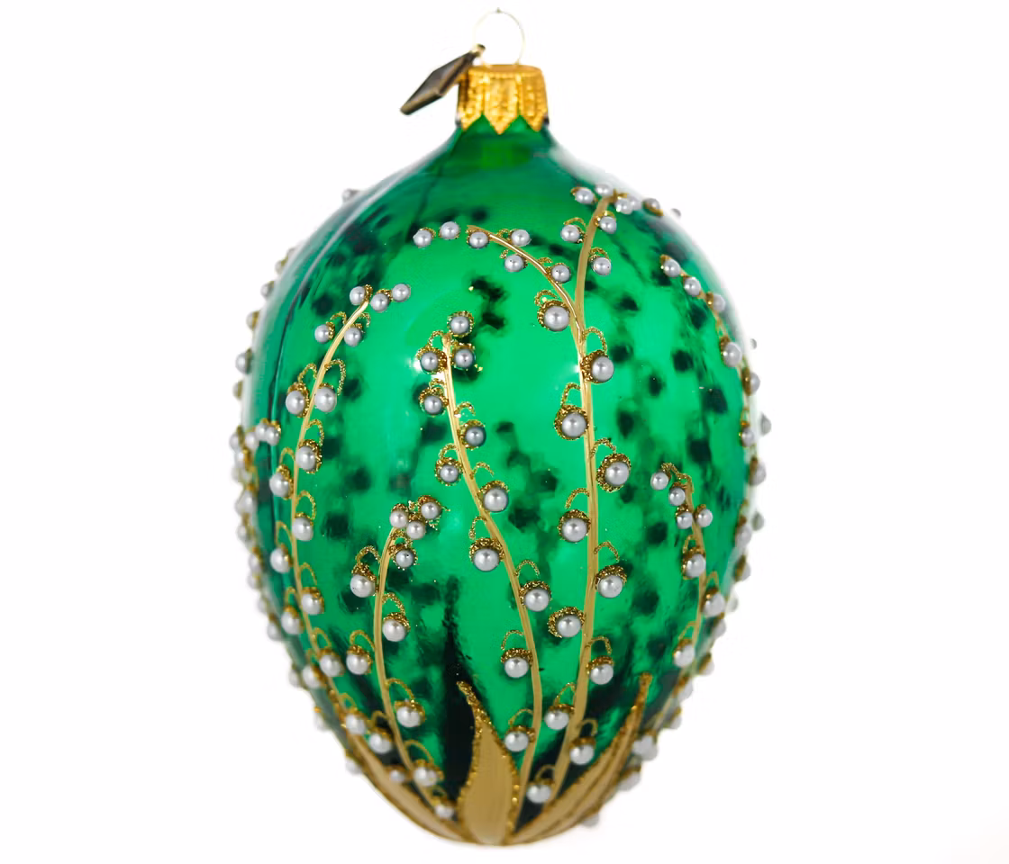 Liljekonvall i skogen, 13 cm hånddekorert glassegg