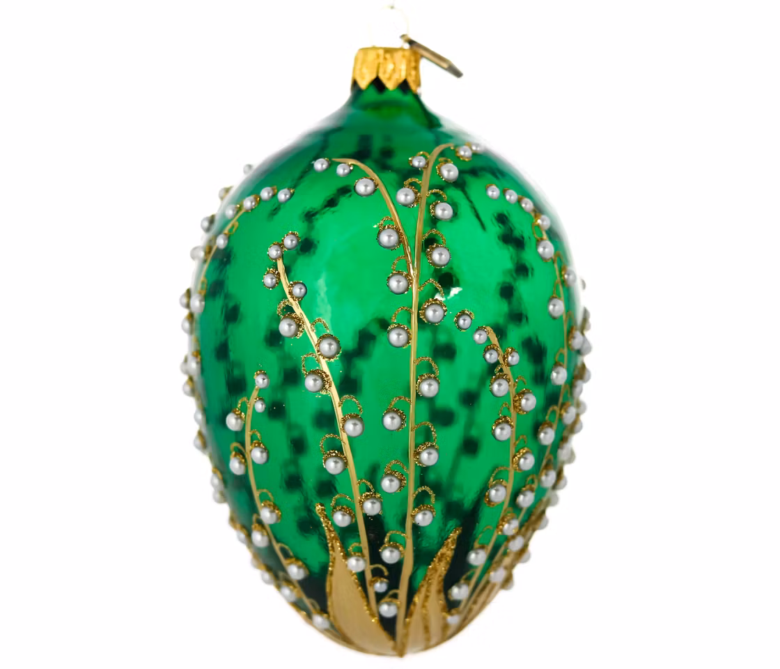 Liljekonvall i skogen, 13 cm hånddekorert glassegg