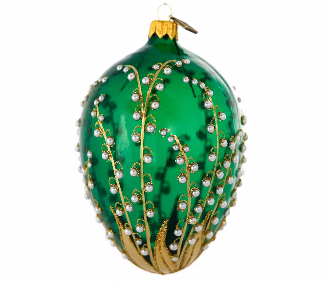 Liljekonvall i skogen, 13 cm hånddekorert glassegg