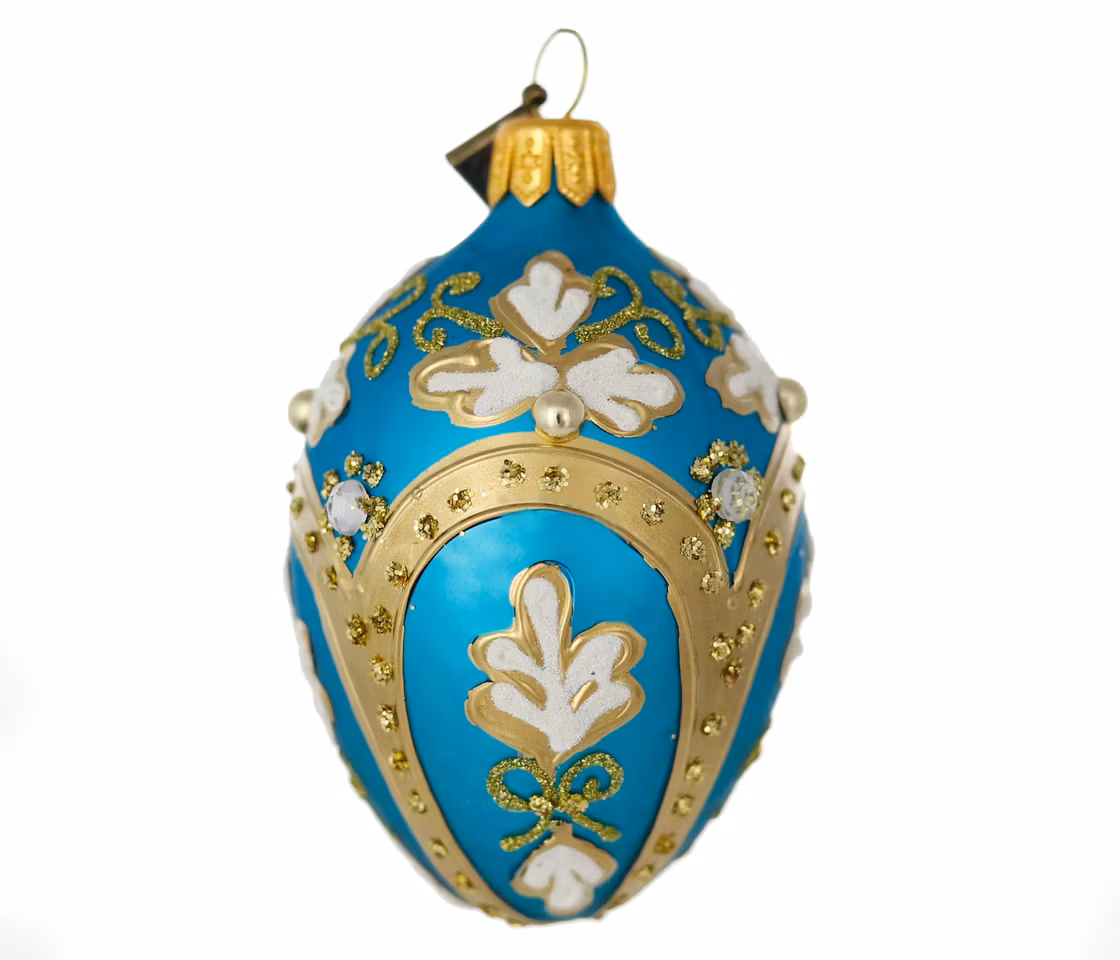 Turkis aften, 8 cm hånddekorert glassegg