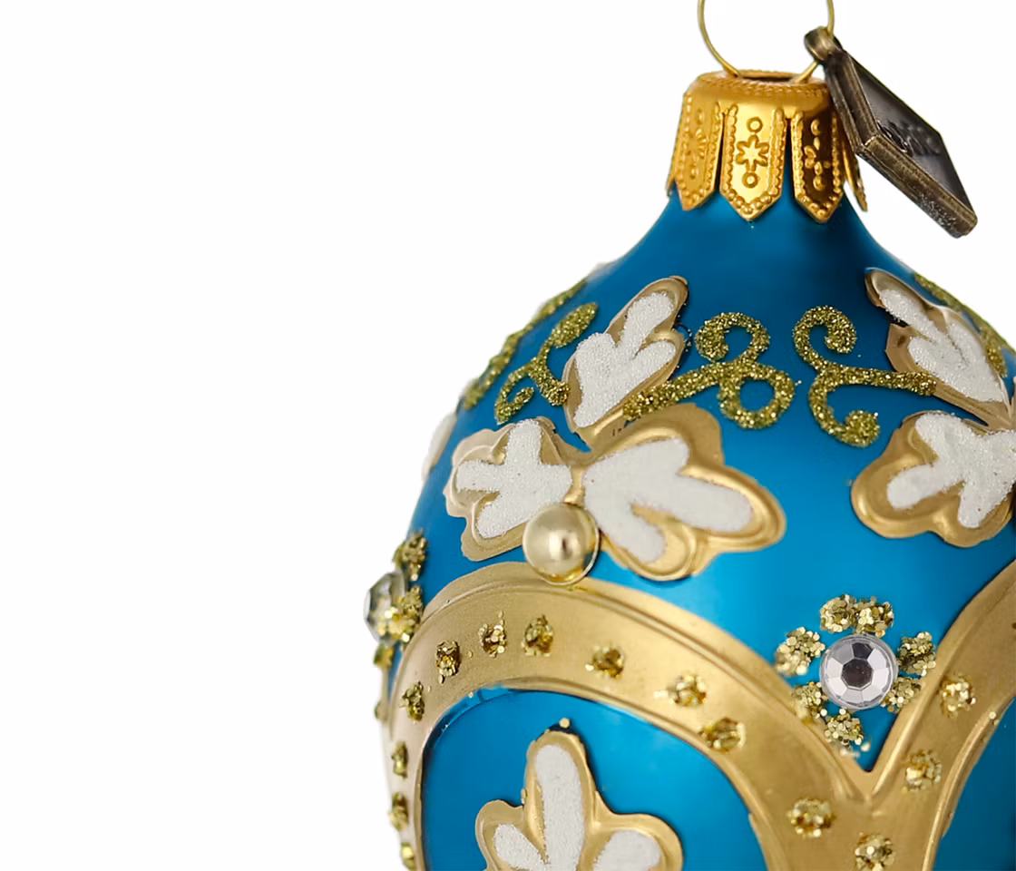 Turkis aften, 8 cm hånddekorert glassegg