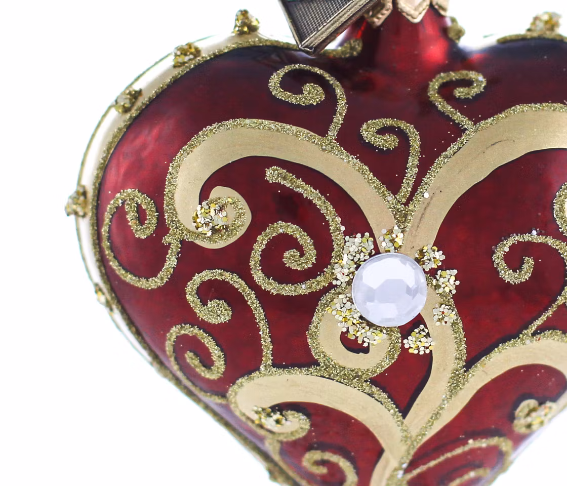 Mystisk perle, 5 cm hånddekorert glasshjerte