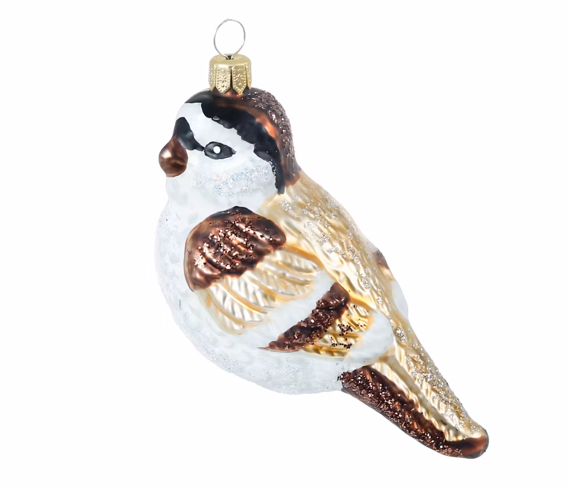 Fjellspurven, 11 cm hånddekorert glassfigur