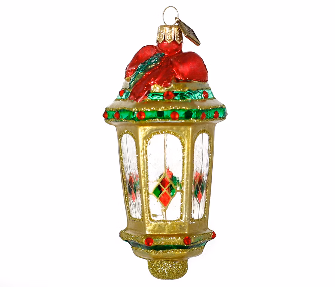 Julelanterna, 10 cm hånddekorert glassornament