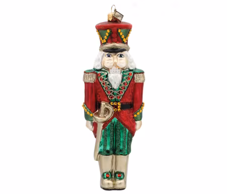 Nøtteknekker med sabel, 19 cm hånddekorert glassfigur