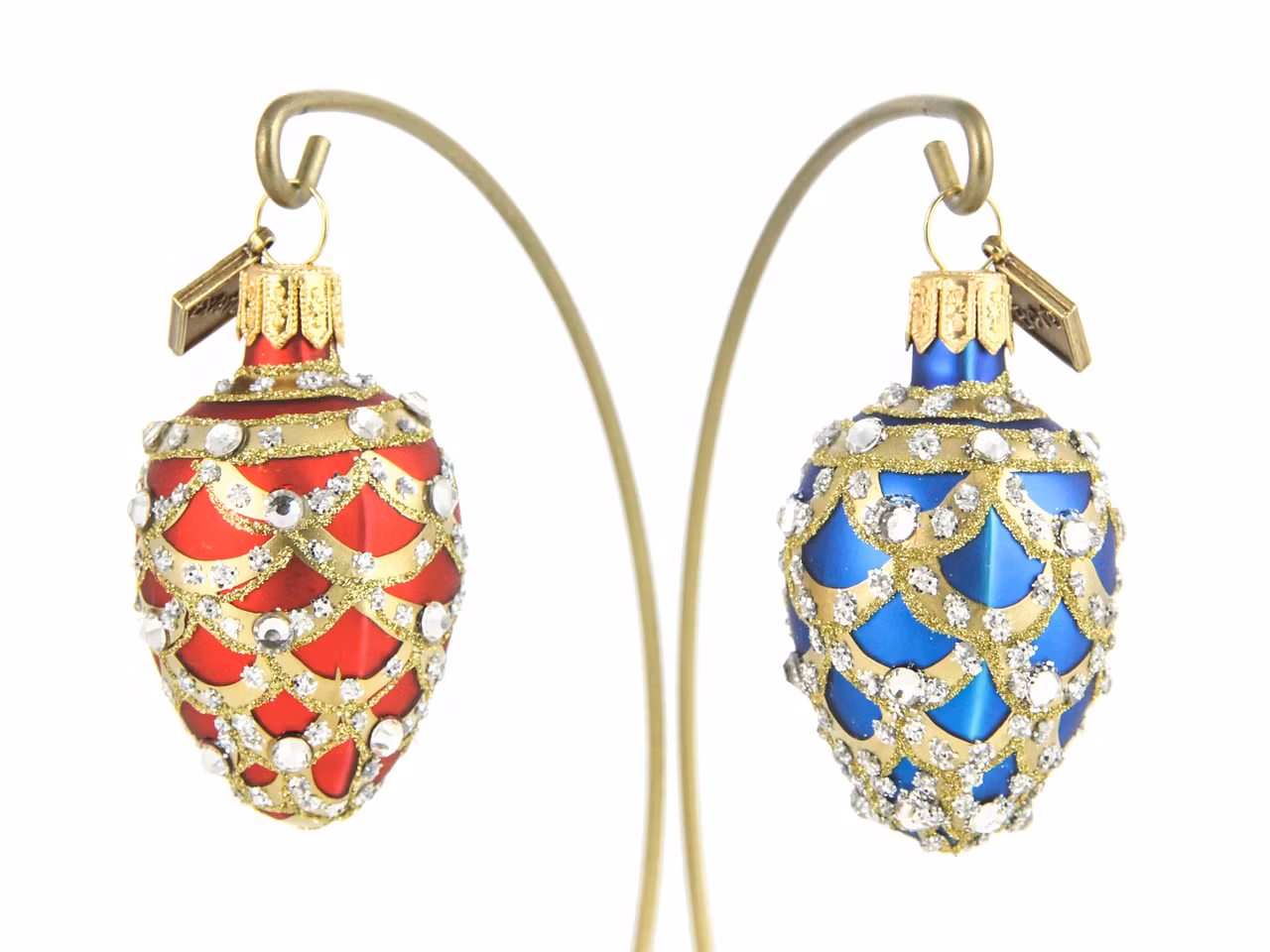 Gyldne bølger 2stk, 5 cm hånddekorert glassegg