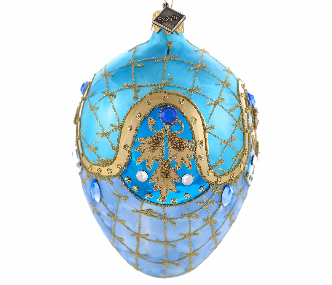 Azur og turkis aften, 13 cm hånddekorert glassegg