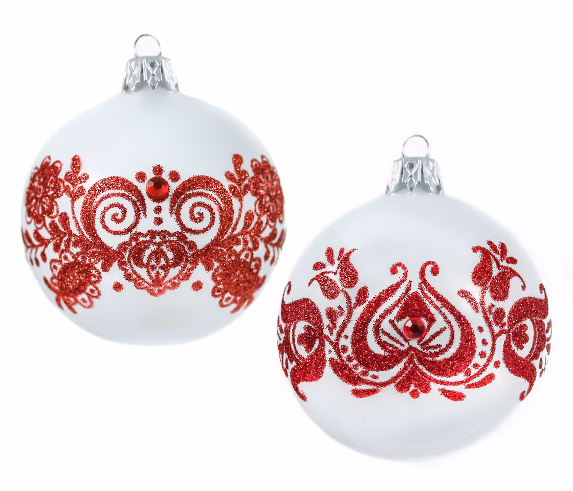 Glittersjablong 2 stk, 7 cm hånddekorerte glasskuler