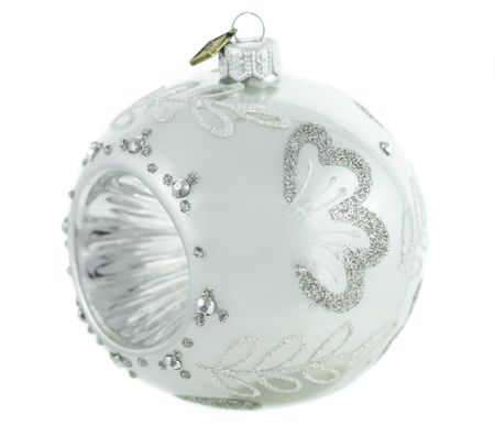 Sølvhvit reflektor, 10 cm hånddekorert glasskule