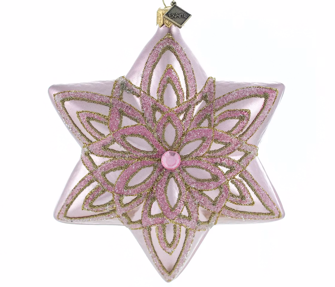 Rosa glød, 12cm hånddekorert glassornament