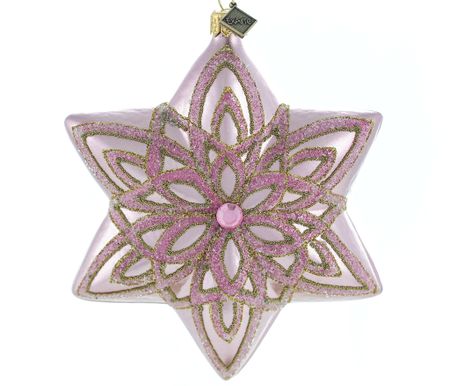 Rosa glød, 12cm hånddekorert glassornament