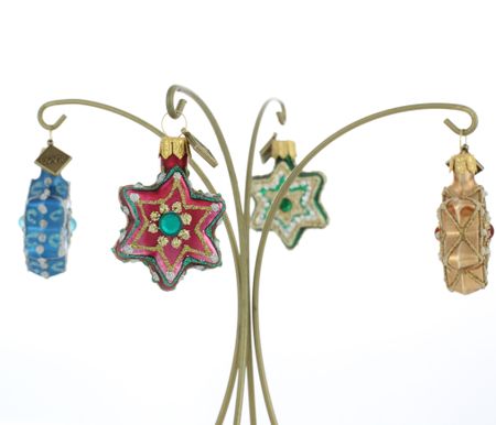 Småstjernene, 4pk, 3 cm hånddekorerte glassornamenter