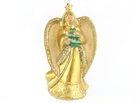 Gullengelen, 15,5 cm hånddekorert glassfigurer