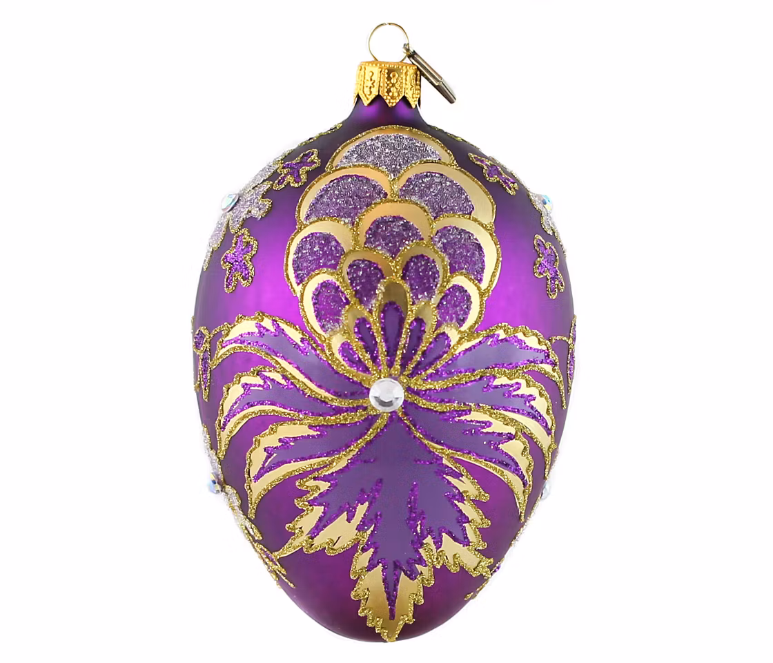 Gullfiolen, 13 cm hånddekorert glassegg