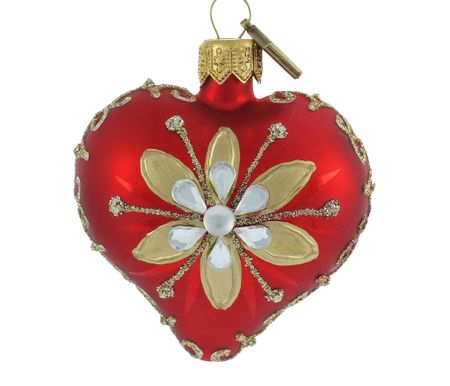 Blomsterhjertet, 5 cm hånddekorert glasshjerte