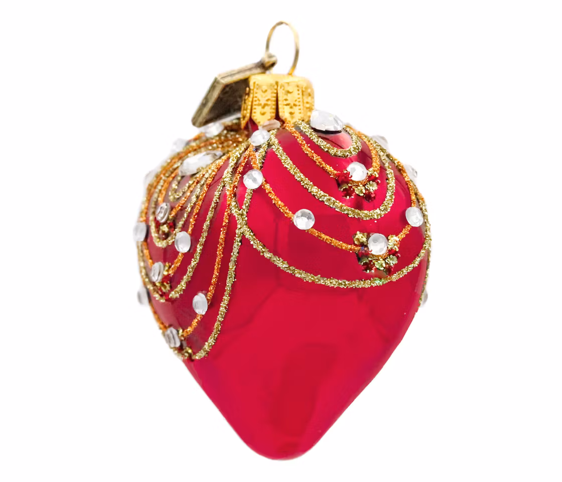 Gyldne sirkler, 5cm hånddekorert glasshjerte