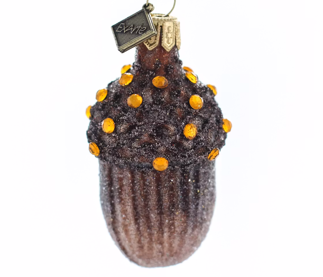 Eikenøtta, 7,5cm hånddekorert glassnøtt