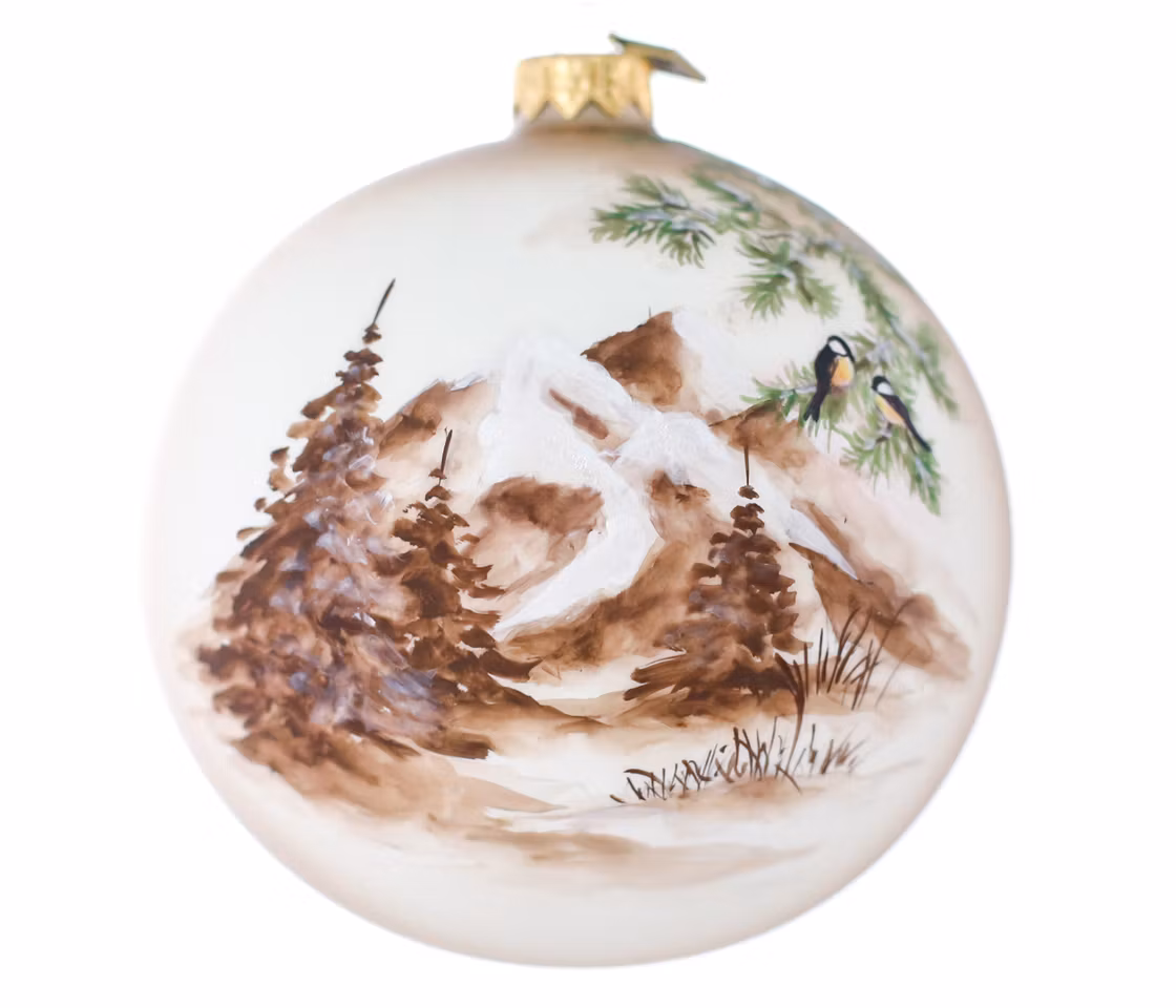 Vinterlandskap, 12cm hånddekorert glasskule