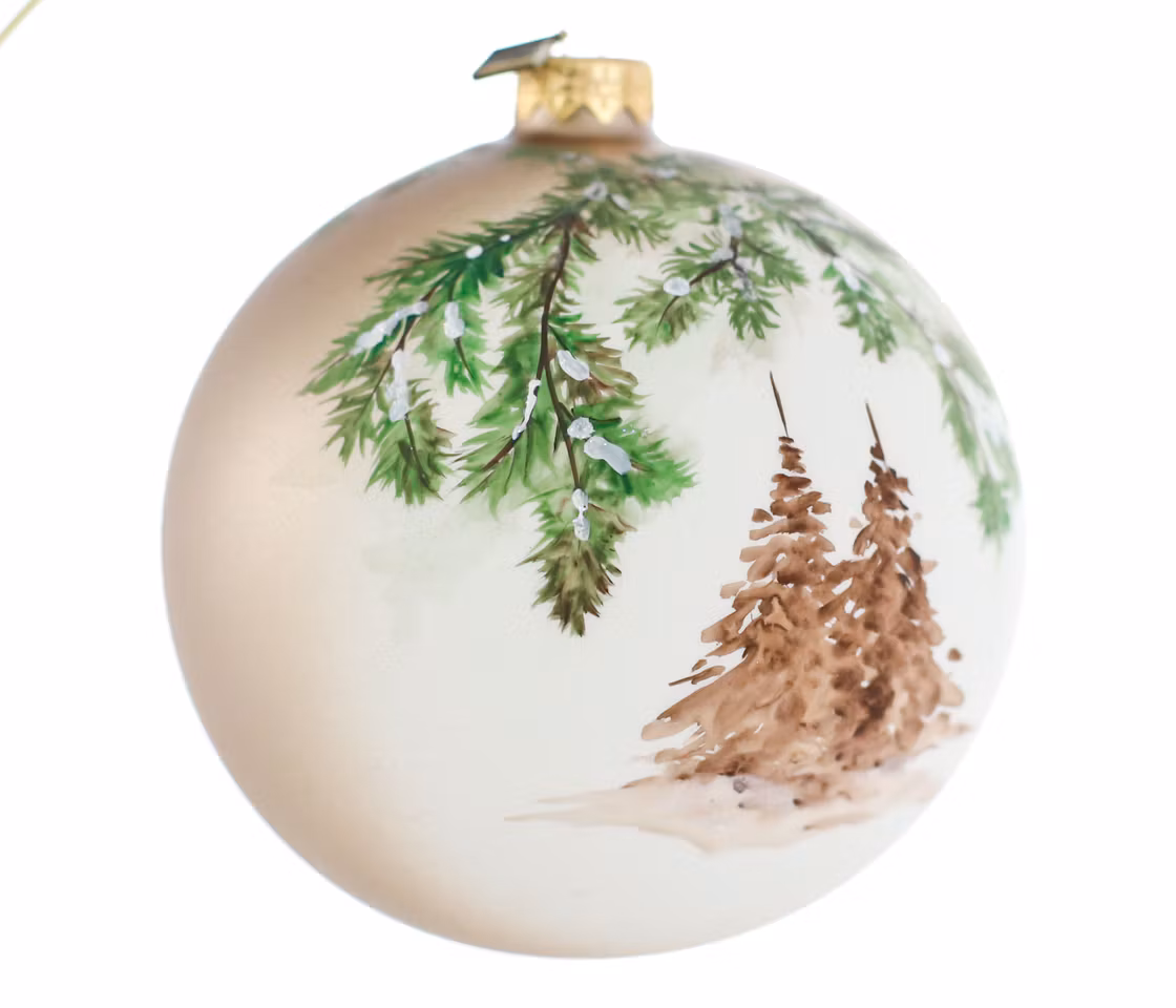 Vinterlandskap, 12cm hånddekorert glasskule