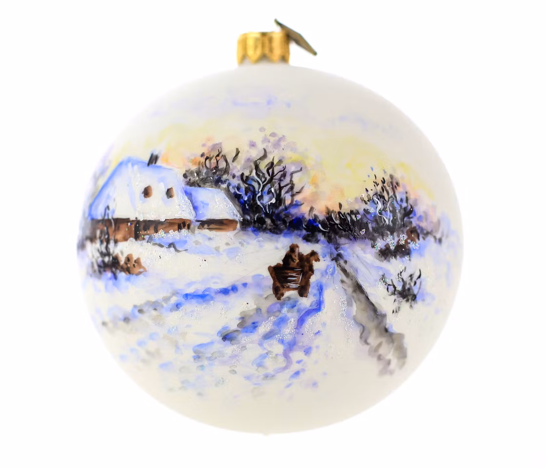 Snødekt, 10 cm hånddekorert glasskule