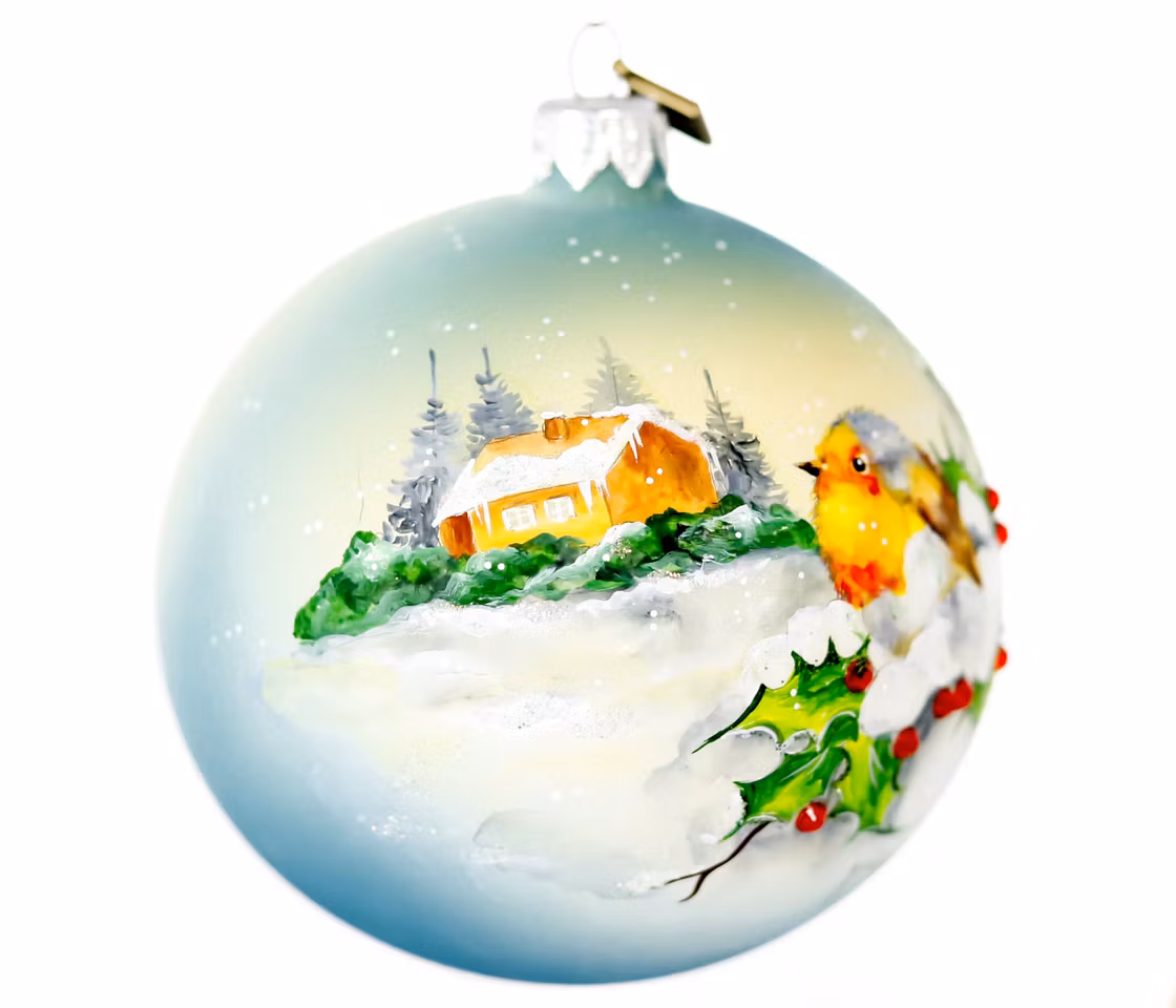 Rødstrupe, 10cm hånddekorert glasskule