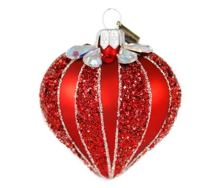 Glitterrød, 5cm hånddekorert glasshjerte