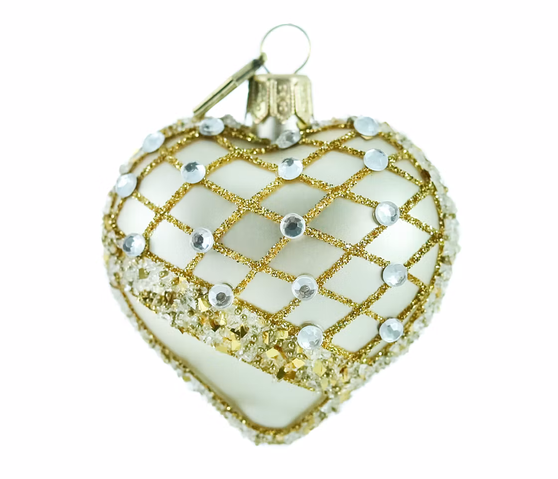 Champagnehjertet, 5cm hånddekorert glasshjerte