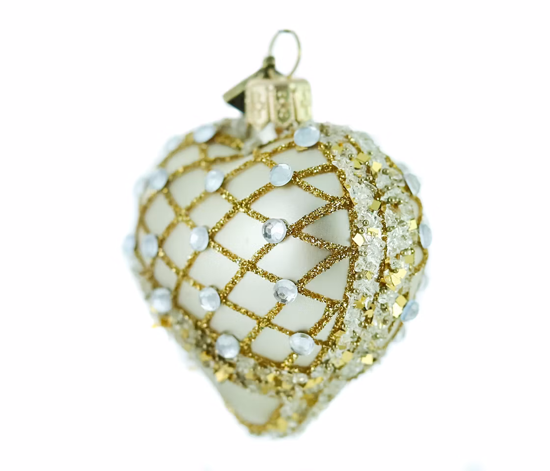 Champagnehjertet, 5cm hånddekorert glasshjerte