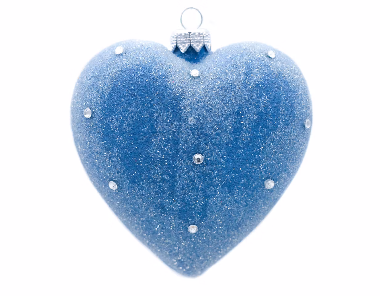 Vinterkos, 10cm hånddekorert glasshjerte