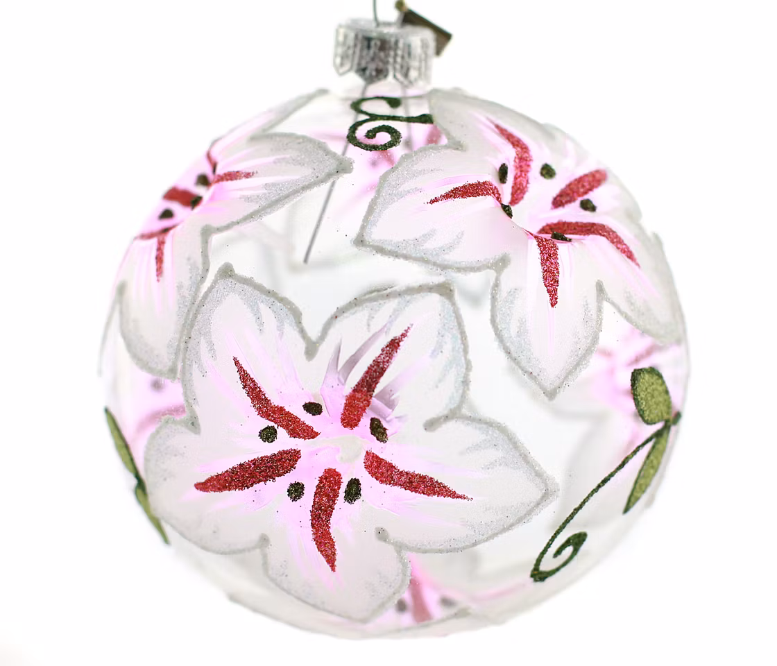 Amaryllis, 10 cm hånddekorert glasskule