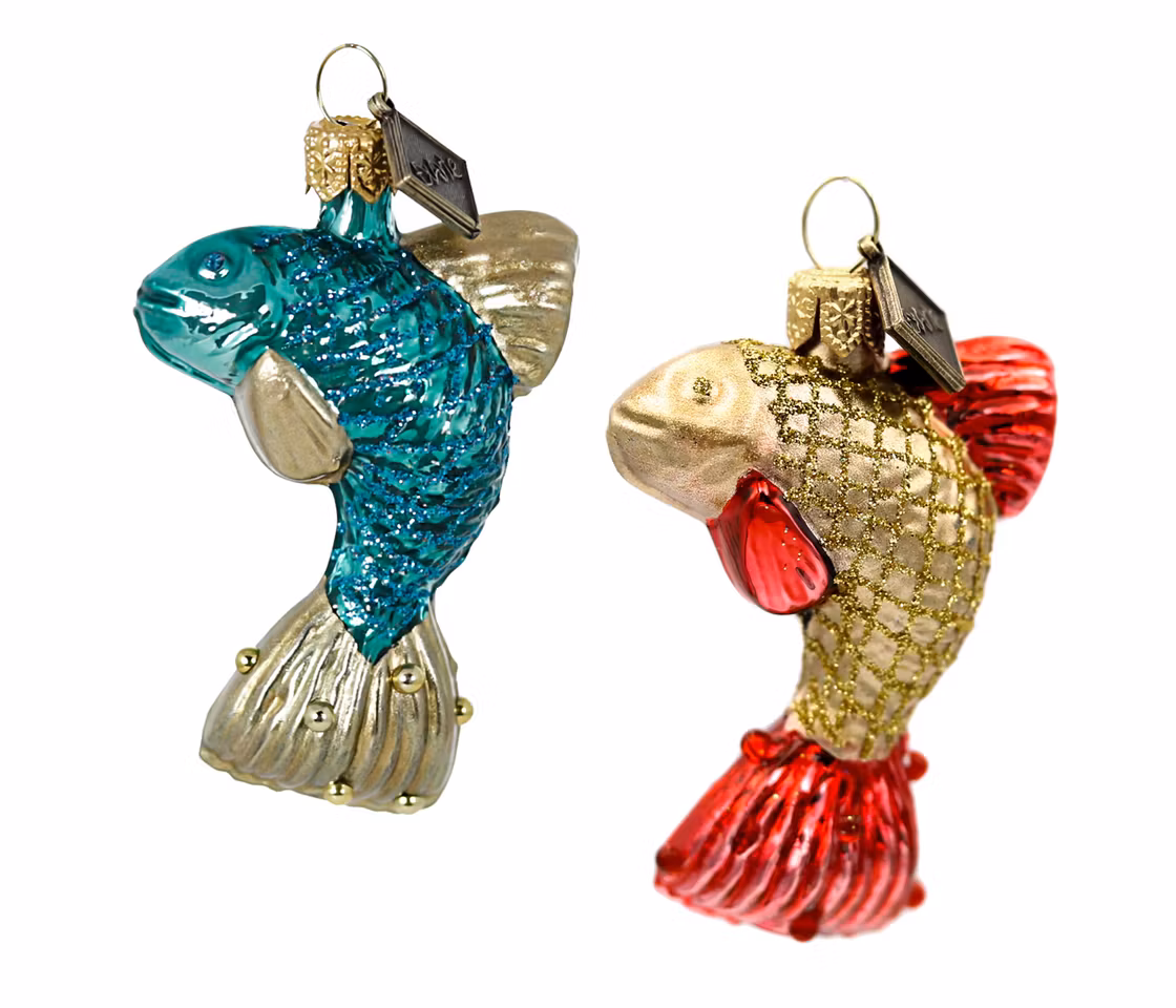 Duett, to små fisker, 6 cm hånddekorert glasskule