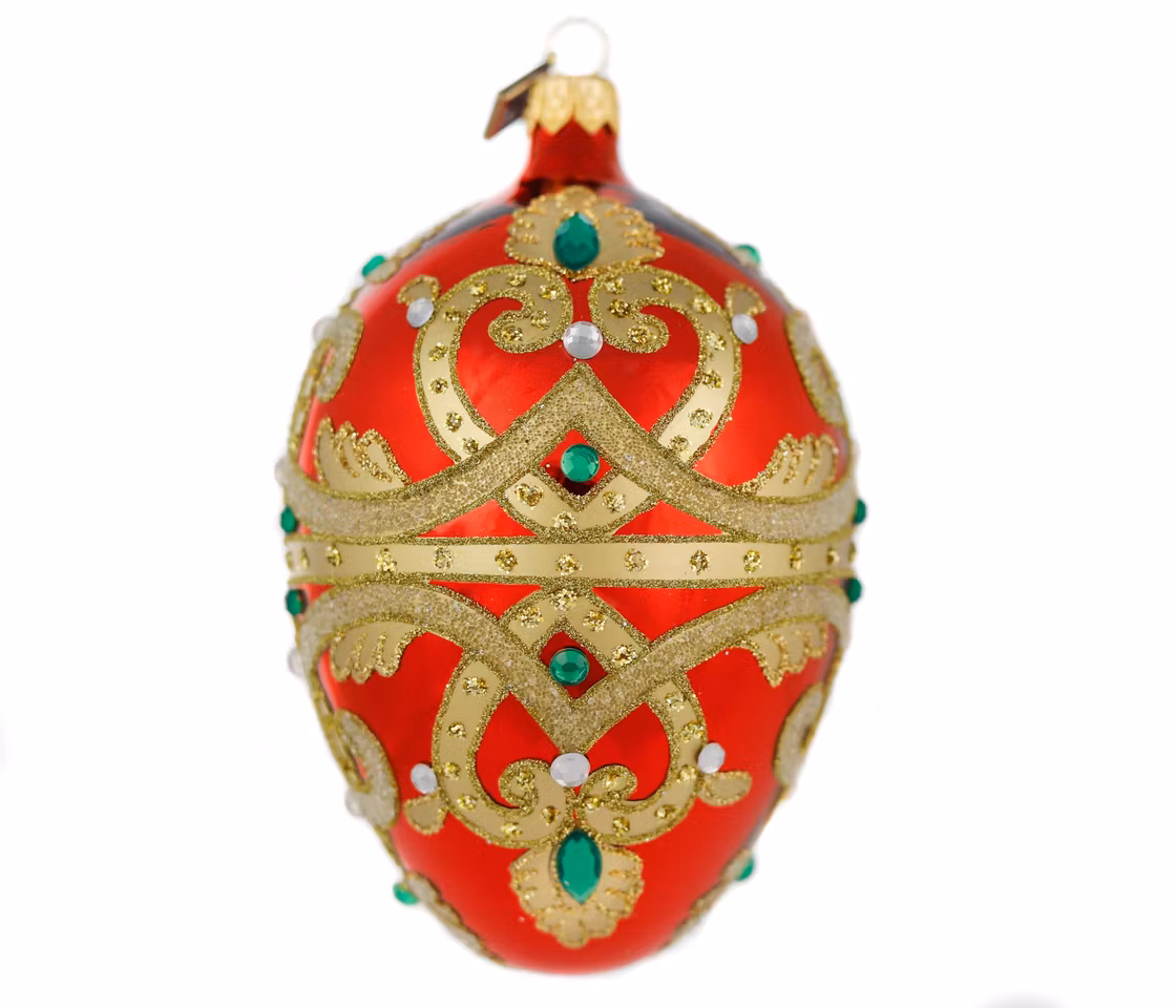 Gyldne volutter, 13 cm hånddekorert glass-egg