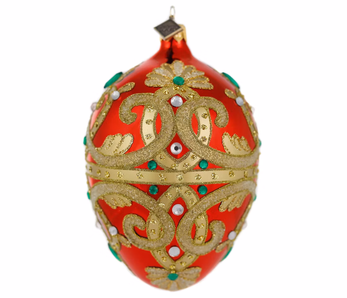 Gyldne volutter, 13 cm hånddekorert glass-egg