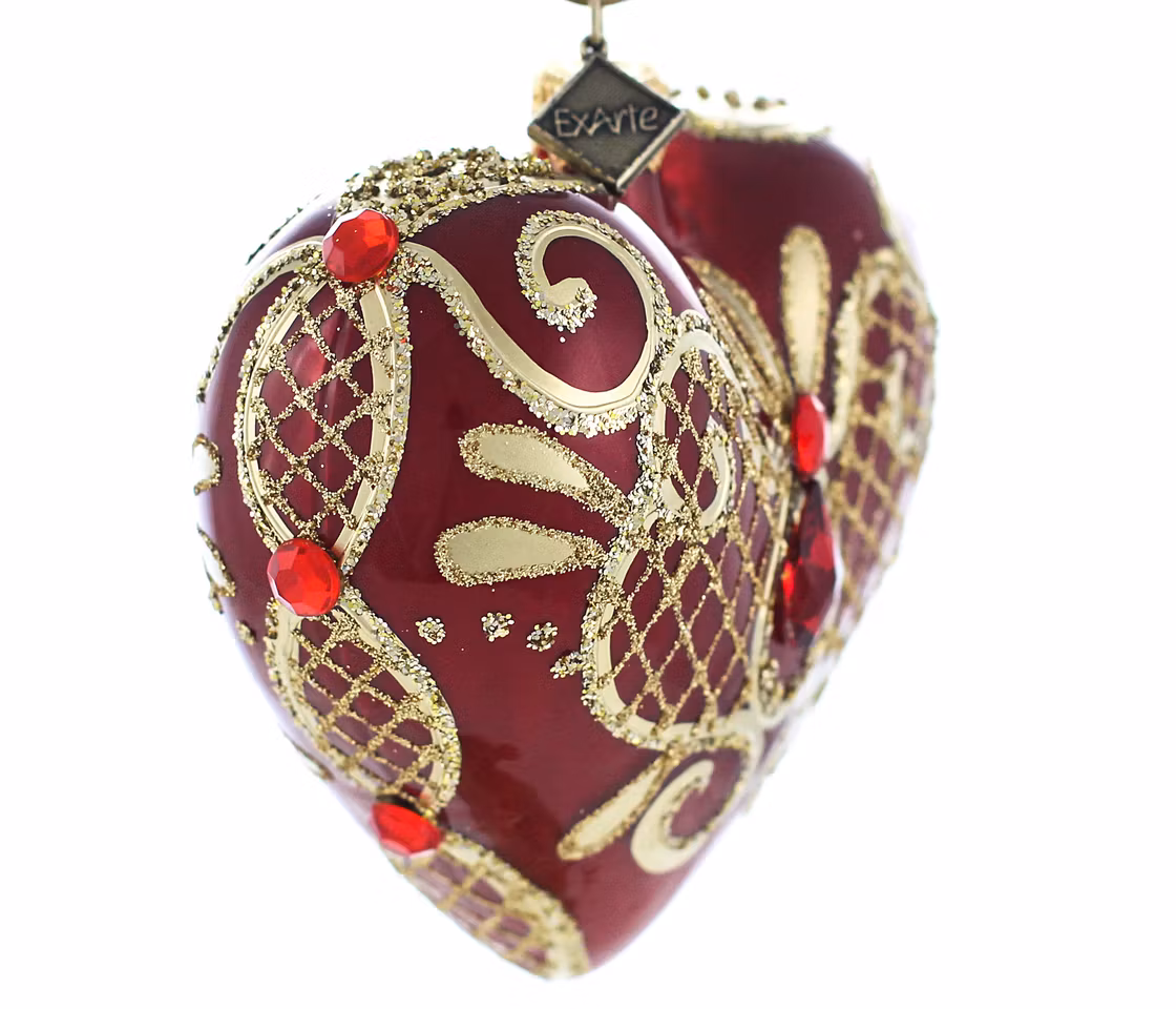 Rubinhjerte, 9,5 cm hånddekorert glasshjerte