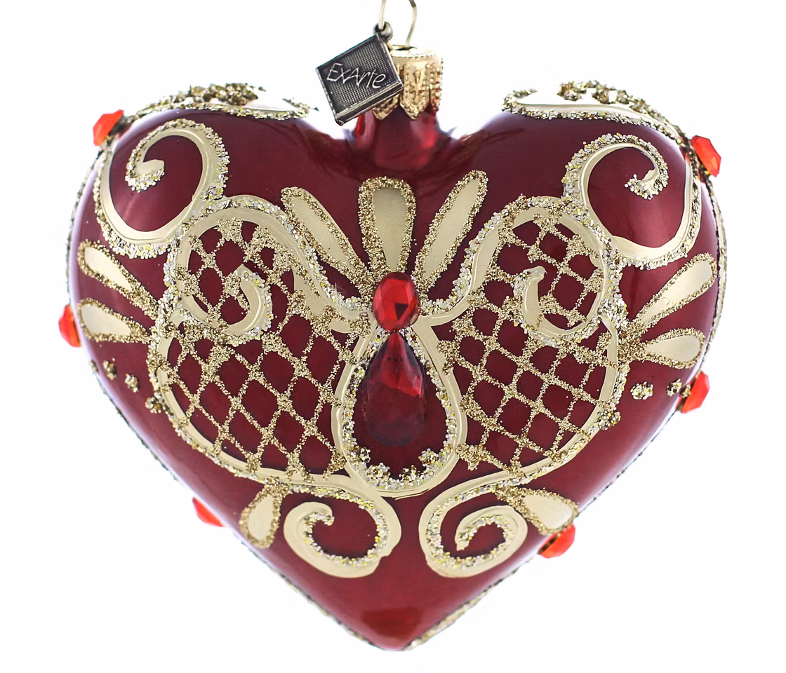 Rubinhjerte, 9,5 cm hånddekorert glasshjerte