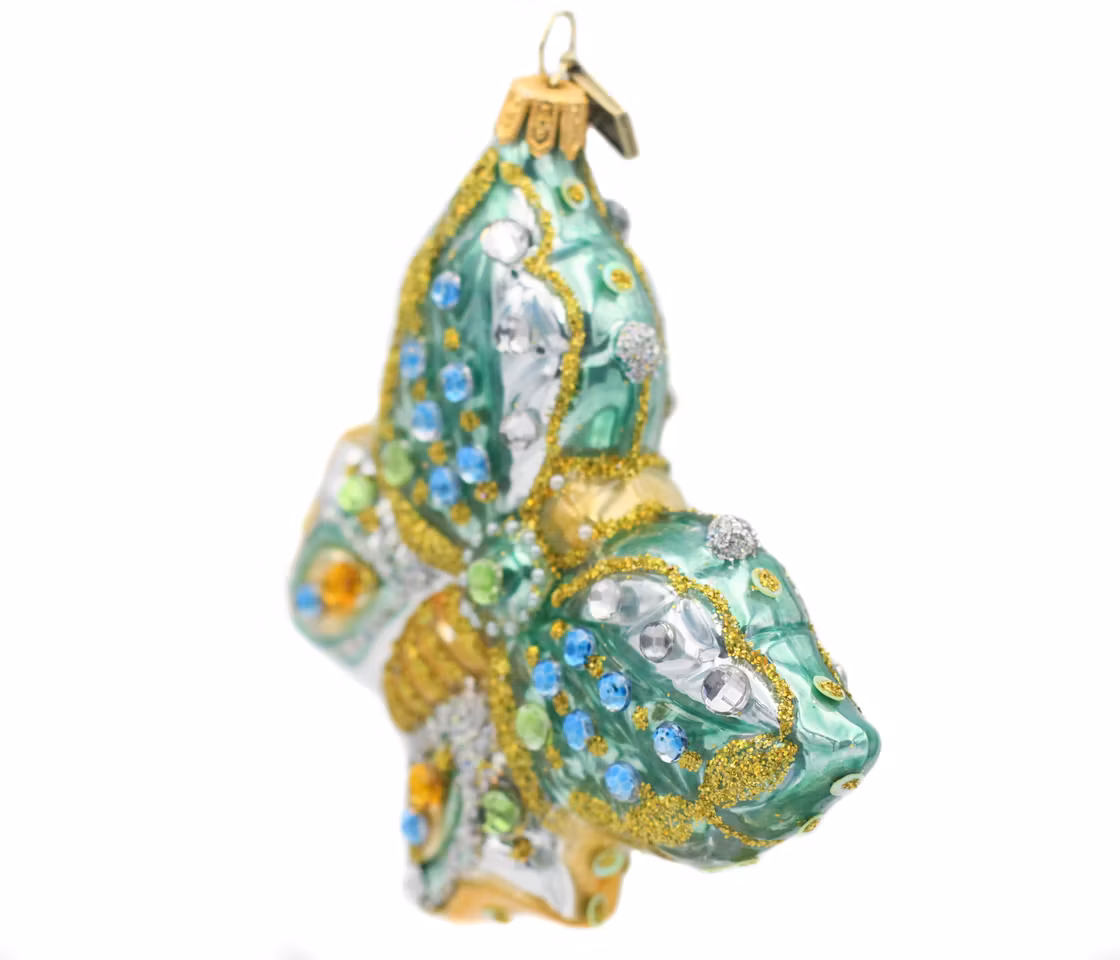 Amandas blå, 10 cm hånddekorert glass-sommerfugl