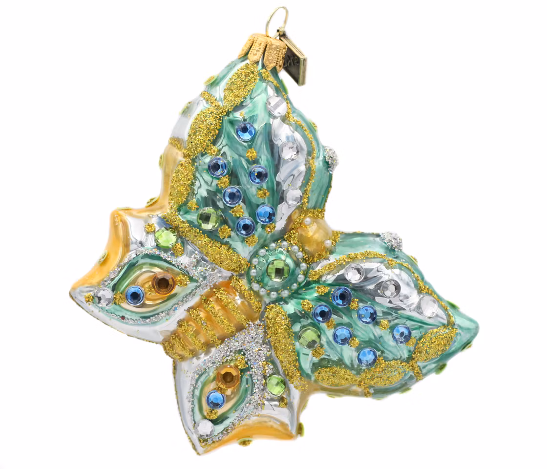 Amandas blå, 10 cm hånddekorert glass-sommerfugl