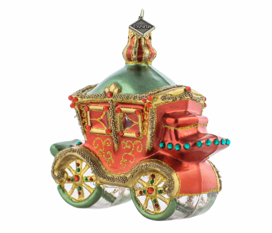 Eventyrvogna i rød, 10 cm hånddekorert glass-vogn