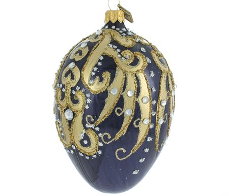 Blå føyel, 13 cm hånddekorert glass-egg