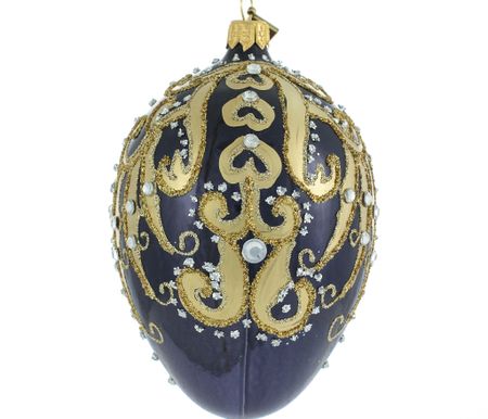 Blå føyel, 13 cm hånddekorert glass-egg