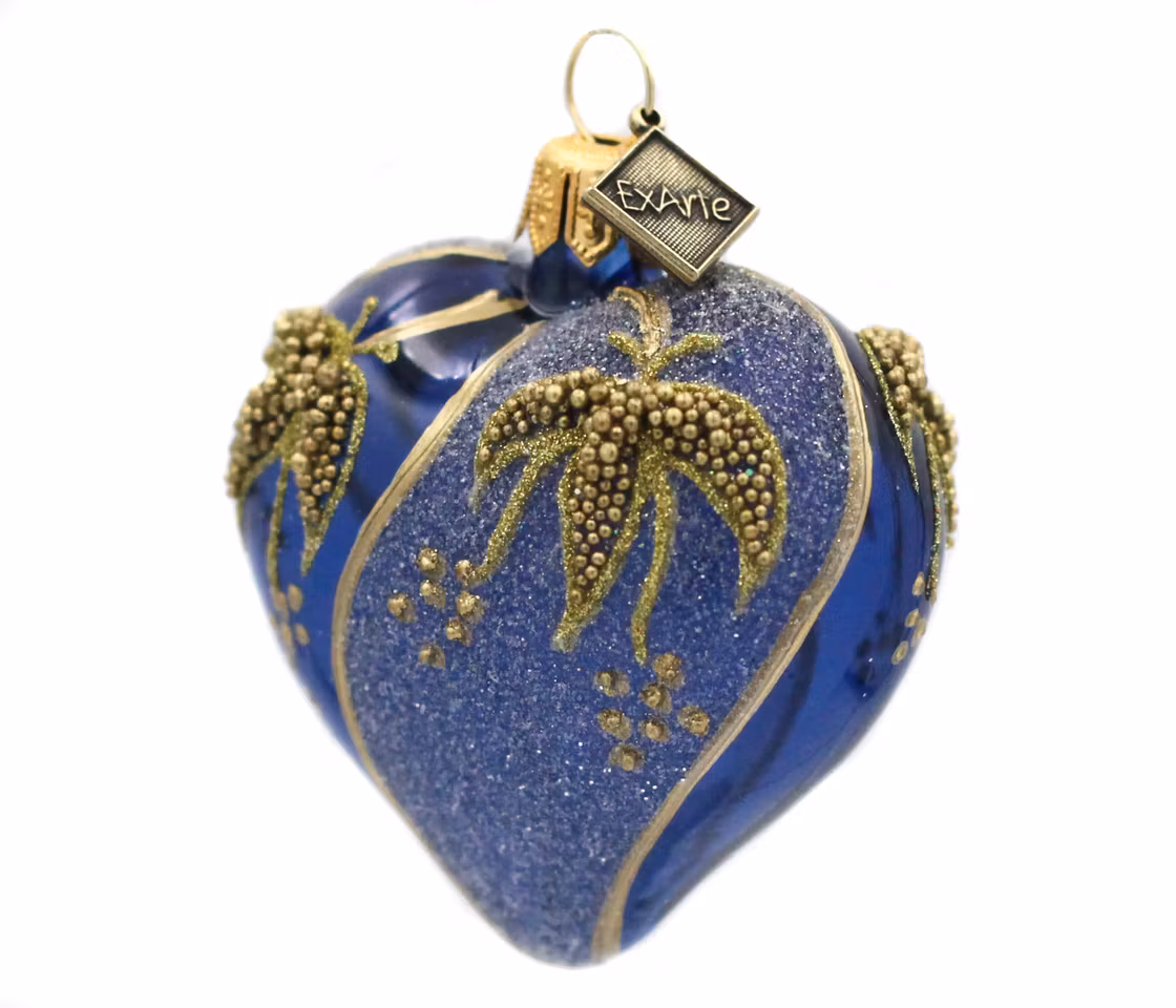 Marineblå hjerte, 5 cm hånddekorert glasshjerte